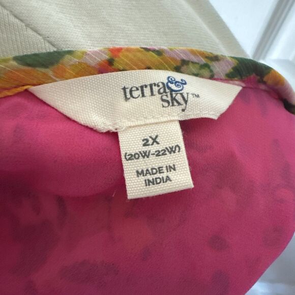 Terra Sky  Womens Peasant Top Plus 2X Pink Floral Shirred Cottagecore Lined Boho - Picture 11 of 16